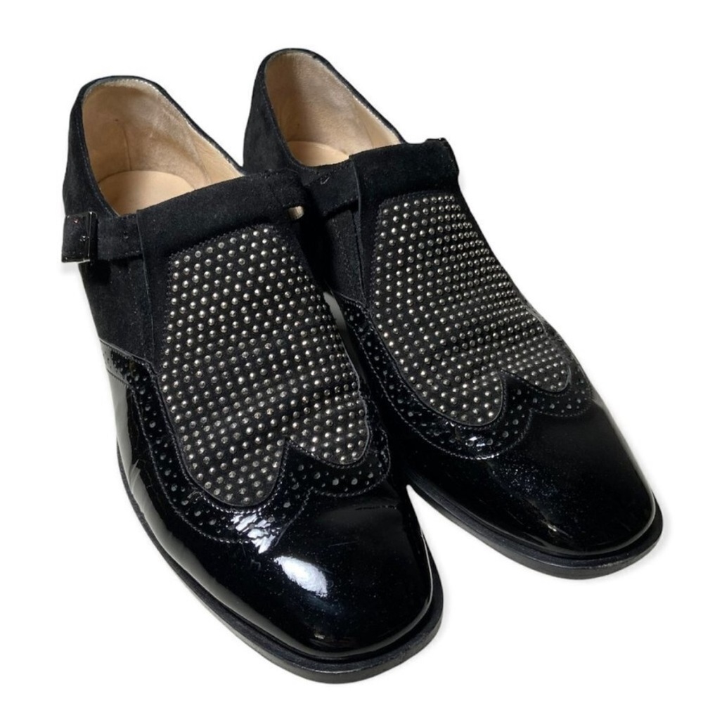 Jimmy Choo studded heart patent leather & suede loafers sz 38/ US 8